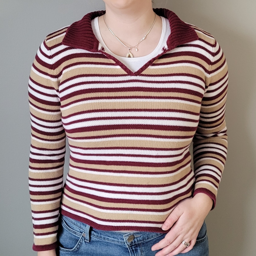 Y2k Jessica striped polo sweater